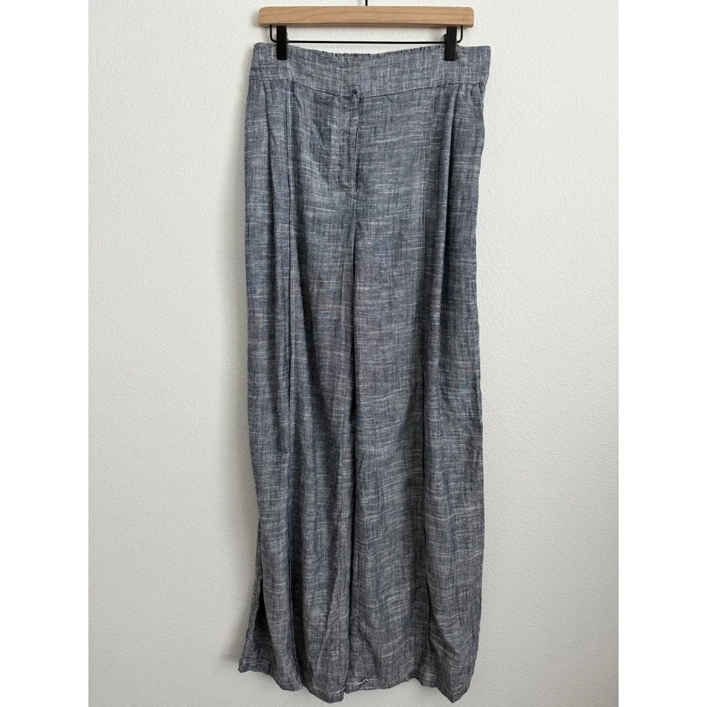 Zara Linen 2pc Set L Blue Wide Leg Pants Crop Top Coastal Grandma Casual Resort